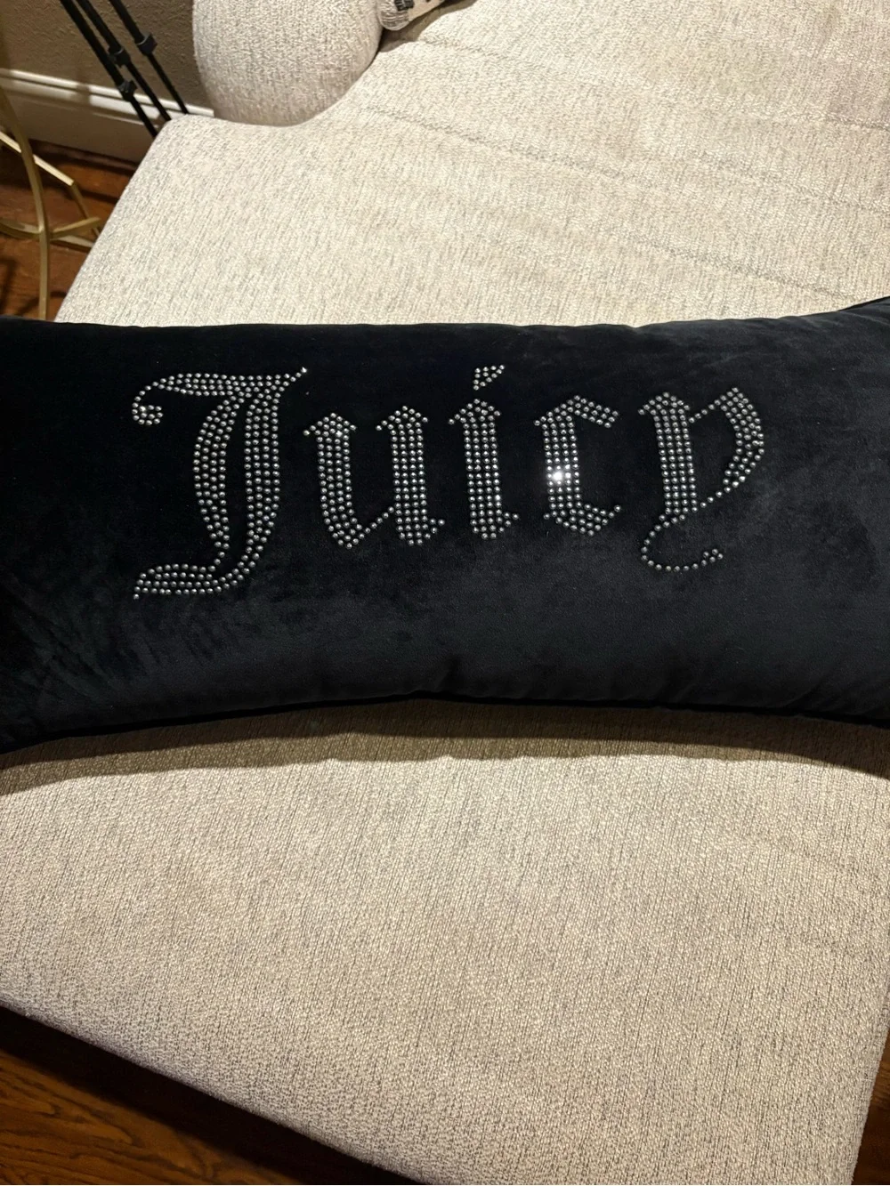Juicy Couture Black Velvet Rhinestone 'Juicy' Lumbar Pillow